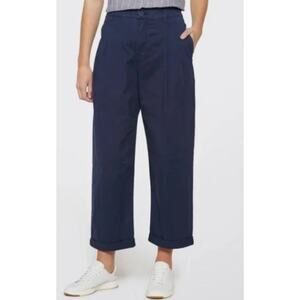 NWT Pistola 30 Blue Estelle Mid Rise Trouser Pleated Crop Cuffed Cotton Pants